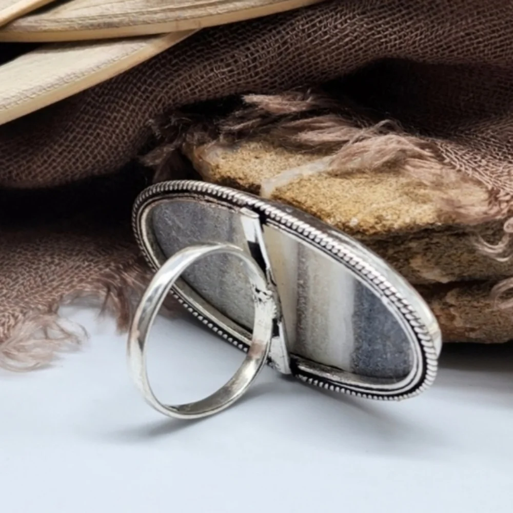 Genuine CALCITE Crystal White Rhodium/925 Silver Artisan Ring Boho Jewelry
